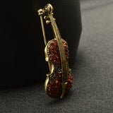 Maxbell Women Brown Vintage Violin Crystal Autumn Clothing Accessories Brooch Pin