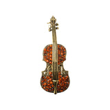 Maxbell Women Brown Vintage Violin Crystal Autumn Clothing Accessories Brooch Pin