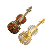 Maxbell Women Brown Vintage Violin Crystal Autumn Clothing Accessories Brooch Pin