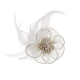 Phenovo Bridal Headwear Feather Fascinator Flower Headpiece Hair Clip Brooch White