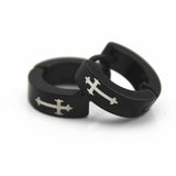 Maxbell Fashion Jewelry Men Cross Pattern Black Hoop Small Huggie Earrings