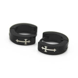 Maxbell Fashion Jewelry Men Cross Pattern Black Hoop Small Huggie Earrings