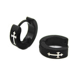 Maxbell Fashion Jewelry Men Cross Pattern Black Hoop Small Huggie Earrings