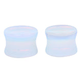 Maxbell 1Pair Round Ear Plug Ear Gauge Expander Flesh Tunnel Stretcher Body Jewelry 16mm White Opal