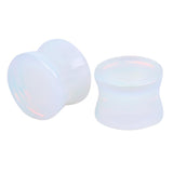 Maxbell 1Pair Round Ear Plug Ear Gauge Expander Flesh Tunnel Stretcher Body Jewelry 16mm White Opal