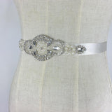 Maxbell Lady Jewelry Bridal Wedding Dress Belt White Ribbon Crystal Sash Bridal Belt