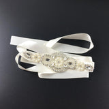 Maxbell Lady Jewelry Bridal Wedding Dress Belt White Ribbon Crystal Sash Bridal Belt