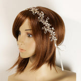 Maxbell Crystal Pearls Vine Headband Tiara Wedding Bride Prom Hair Accessory-Gold