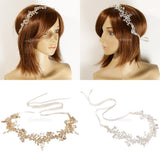 Maxbell Crystal Pearls Vine Headband Tiara Wedding Bride Prom Hair Accessory-Gold