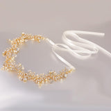Maxbell Crystal Pearls Vine Headband Tiara Wedding Bride Prom Hair Accessory-Gold
