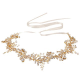 Maxbell Crystal Pearls Vine Headband Tiara Wedding Bride Prom Hair Accessory-Gold