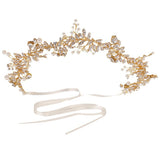 Maxbell Crystal Pearls Vine Headband Tiara Wedding Bride Prom Hair Accessory-Gold