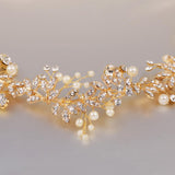 Maxbell Crystal Pearls Vine Headband Tiara Wedding Bride Prom Hair Accessory-Gold