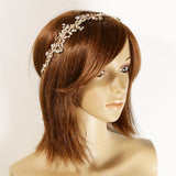 Maxbell Crystal Pearls Vine Headband Tiara Wedding Bride Prom Hair Accessory-Gold