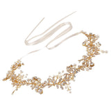 Maxbell Crystal Pearls Vine Headband Tiara Wedding Bride Prom Hair Accessory-Gold