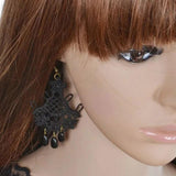 Maxbell Fashion Black Lace Jewellery Dangle Earrings w/ Beads Elegant Lolita Decor