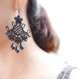 Maxbell Fashion Black Lace Jewellery Dangle Earrings w/ Beads Elegant Lolita Decor