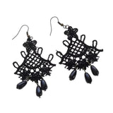 Maxbell Fashion Black Lace Jewellery Dangle Earrings w/ Beads Elegant Lolita Decor