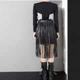 Boho PU Leather Long Wrap Waist Fringe Tassel Skirt Belt Bikini Fringe Belt