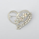 Maxbell Luxury Rhinestone Love Heart Charms Brooches Pins Jewelry Silver Tone Decorations