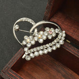 Maxbell Luxury Rhinestone Love Heart Charms Brooches Pins Jewelry Silver Tone Decorations