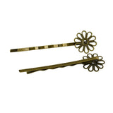 12pcs Antique Bronze Vintage Hair Bobby Pin Finding 60x16mm Flower Cabochon