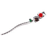 Ancient Chinese Fox Pattern Flower Hair Stick Antique Silver Hair Jewelry