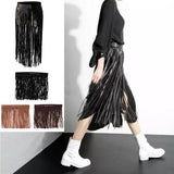 PU Leather Wrap Waist Fringe Tassel Skirt Lady Dancing Bikini Belt Coffee