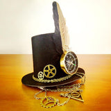 Vintage Victorian Steampunk Mini Top Hat Hairclip Practical Compass Gear Charms Halloween Hat Lady Fancy Head Wear