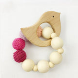Maxbell Set of 4pc Wooden Teethers Handmade Wooden Bird Cat Teether Teethers Beech Wood Pendant