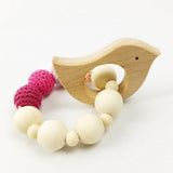 Maxbell Set of 4pc Wooden Teethers Handmade Wooden Bird Cat Teether Teethers Beech Wood Pendant