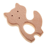 Maxbell Set of 4pc Wooden Teethers Handmade Wooden Bird Cat Teether Teethers Beech Wood Pendant