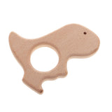 Maxbell 2 Pieces Fox Dinosaur Shape Natural Wooden Baby Teether Teething Toy Gifts