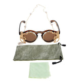 Double Flip Glasses Monkey Pearl Chain Cord Retro Sunglasses Leopard Pattern