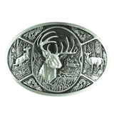Antique Engraved Northern European Elk Sivler Belt Buckle West Cowboy Style