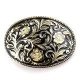 Maxbell Men's Ancient Enbossed Golden Floral Pattern Art Design Western Cowboy Belt Buckle