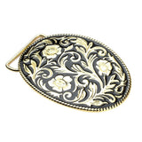 Maxbell Men's Ancient Enbossed Golden Floral Pattern Art Design Western Cowboy Belt Buckle