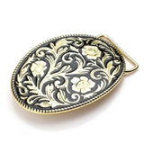 Maxbell Men's Ancient Enbossed Golden Floral Pattern Art Design Western Cowboy Belt Buckle