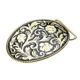 Maxbell Men's Ancient Enbossed Golden Floral Pattern Art Design Western Cowboy Belt Buckle