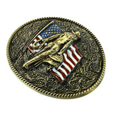 Engraved Bronze USA Flag with Knight Belt Buckle Western Antique Cowboy