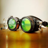 Antique Steampunk Goggles with Magnifying Lenses Welding Glasses Green Lens