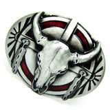 Western Cowboy Belt Buckle Metal Bull Skull Longhorn Buffalo Buckle Silver
