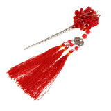 Women Fringed Hair Stick Pin with Beads Tassels Hair Accessories Red