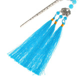 Women Fringed Hair Stick Pin with Beads Tassels Hair Accessories Lake Blue