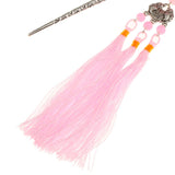 Women Fringed Hair Stick Pin with Beads Tassels Hair Accessories Pink