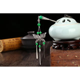 Women Butterfly Hair Stick with Beads Tassels Hair Accessories Green