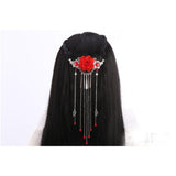 Women Classic Flower Hair Clip with Bead Tassel Hair Accessories Red