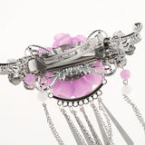 Women Classic Flower Hair Clip with Bead Tassel Hair Accessories Purple