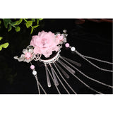 Women Classic Flower Hair Clip with Bead Tassel Hair Accessories Light Pink