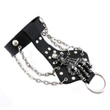Maxbell Mens Gothic Alloy Spike Skeleton Hand Wrap Leather Cuff Finger Ring Bracelet